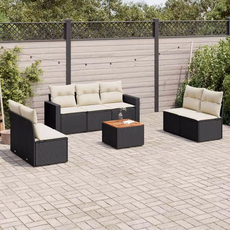 vidaXL Set Divani da Giardino in Polyrattan Nero con Cuscini 8 pz
