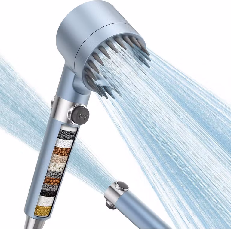 Soffione ad alta pressione con filtro e tubo flessibile da 1,5 metri, 4 modalità di getto