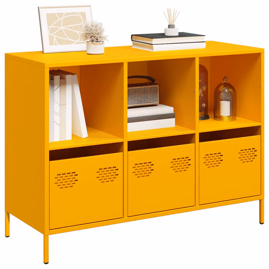 Credenza vidaXL Giallo Senape in Metallo con Finitura Opaca L: 101,5 cm, P: 39 cm, H: 73,5 cm