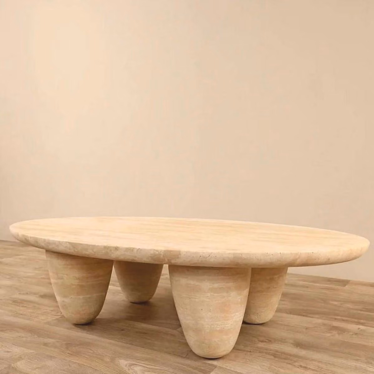 Casa Padrino Tavolino in pietra naturale travertino Beige 120 cm - Mobili Soggiorno