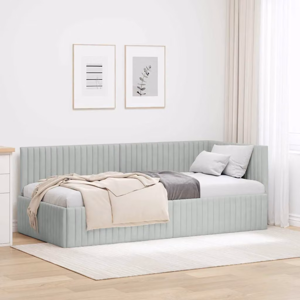 Cornice del letto ad angolo vidaXL in velluto grigio, L/P/H: 190 x 90 x 72 cm