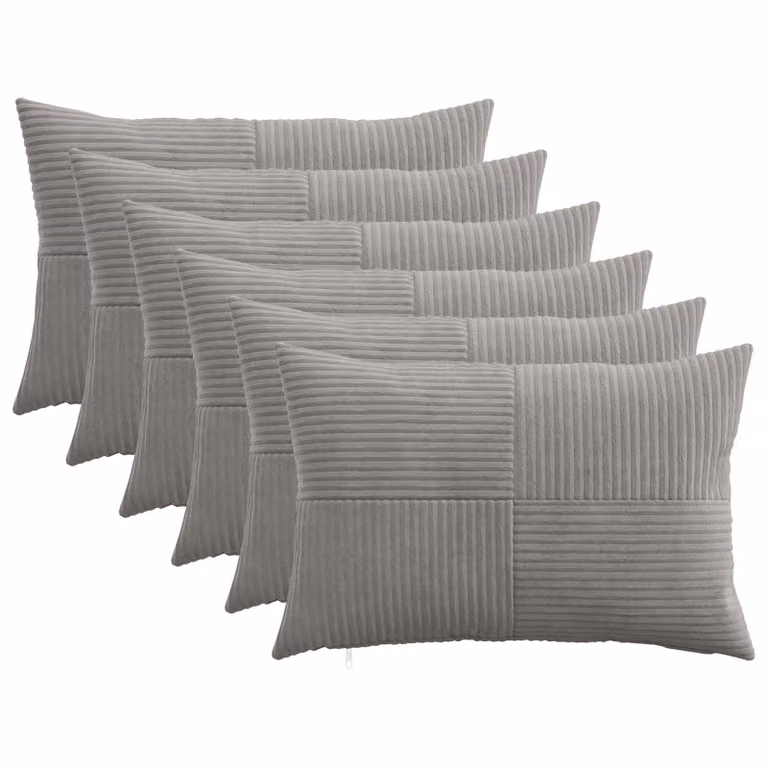 Set di 6 federe vidaXL ALMELO in velluto a coste, Grigio Chiaro, 40 x 60 cm