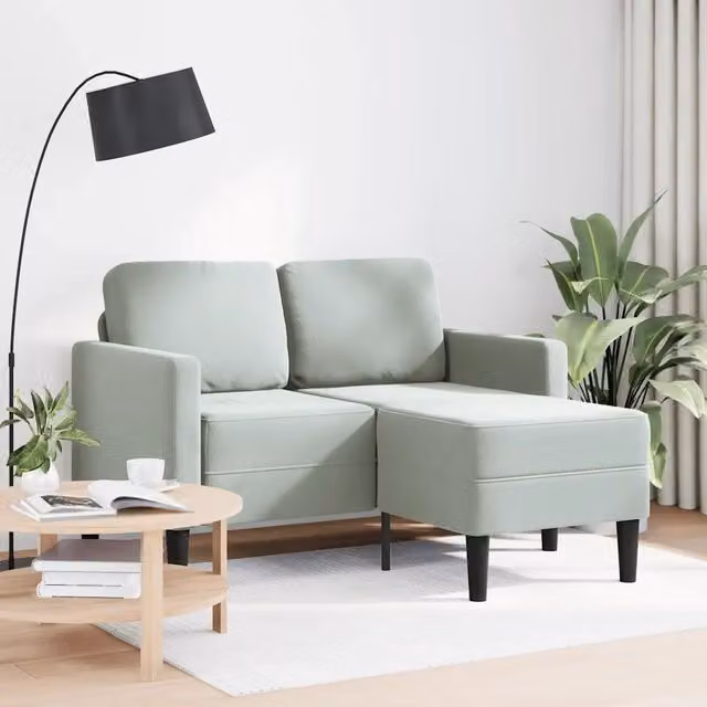 Divano 2 Posti con Chaise a L Grigio Chiaro 125 cm in Velluto 4107069