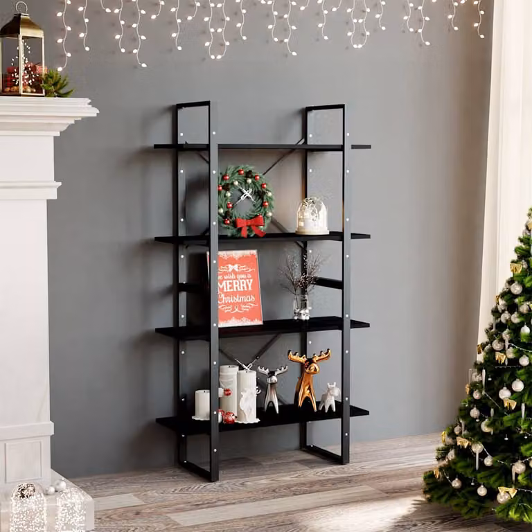 Libreria vidaXL a 4 Ripiani in Legno di Pino e Metallo, Stile Industrial, Nera, L 80 x P 30 x H 140 cm