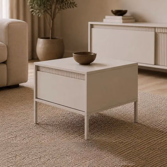 Tavolino da salotto Kasinela DMORA beige con un cassetto L: 68 cm, P: 48 cm, H: 68 cm