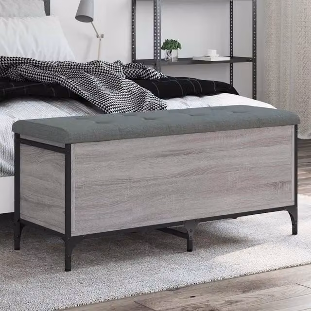 Panca con contenitore Design Mania in legno e metallo, colore grigio, L: 102 cm, P: 42 cm, H: 45 cm