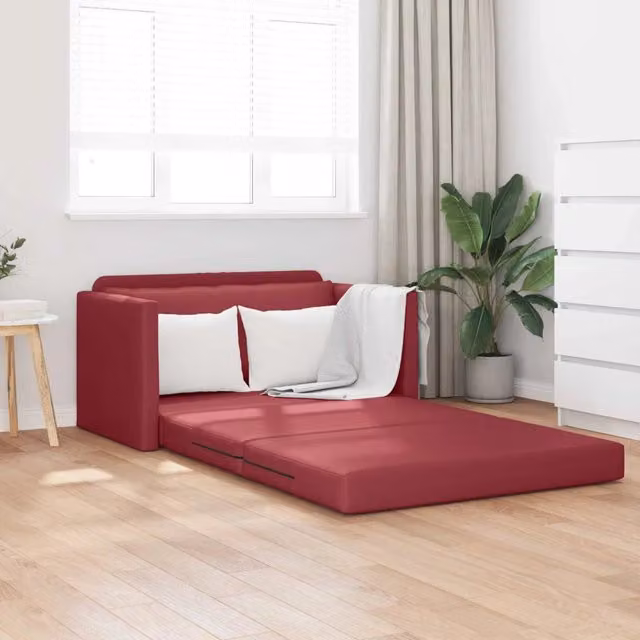 Divano letto moderno vidaXL in pelle artificiale rosso L: 124 cm, P: 71 cm, H: 78 cm