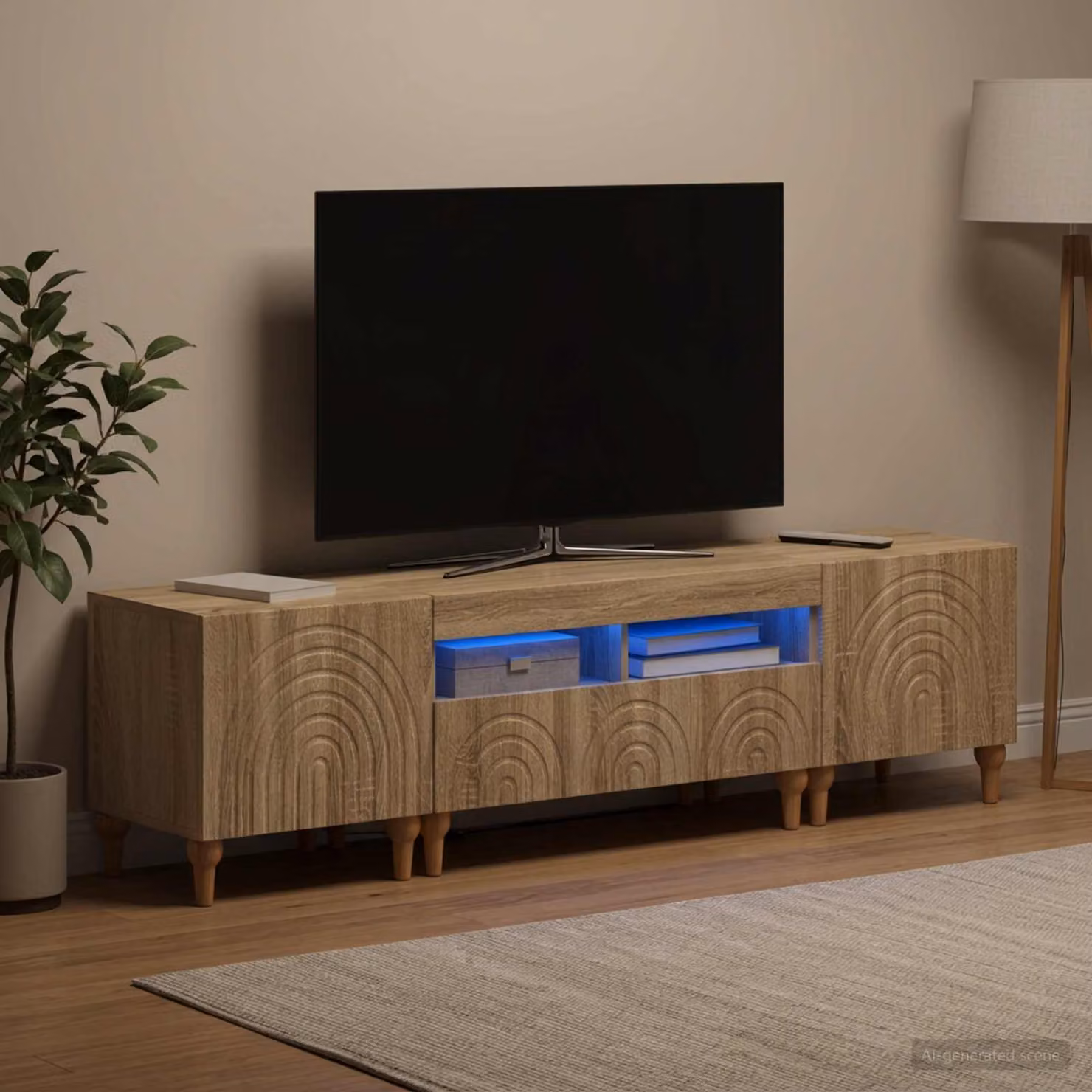 Mobile TV vidaXL in legno ingegnerizzato Rovere Sonoma con illuminazione LED integrata, marrone