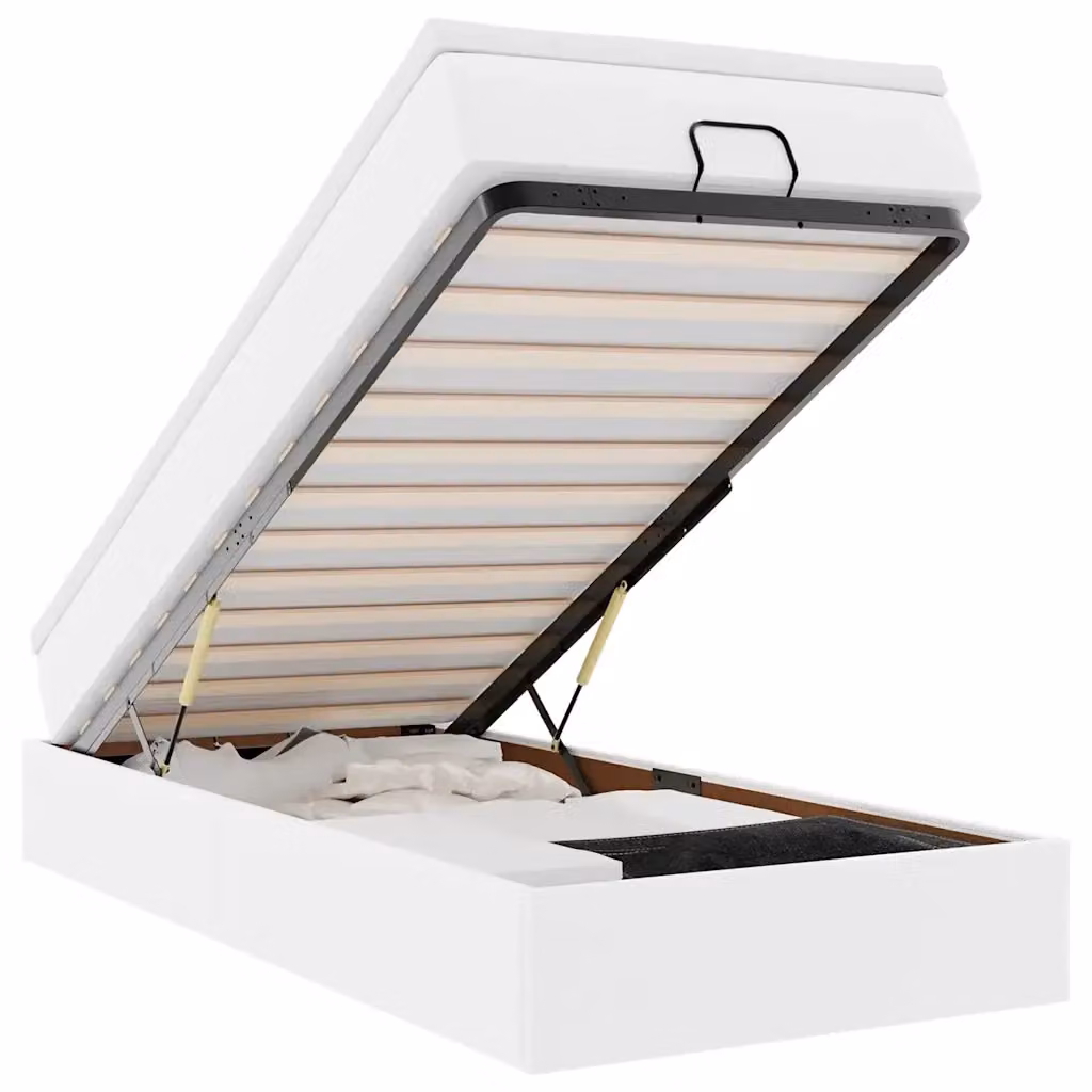 Letto con contenitore a sollevamento vidaXL in similpelle bianco con materasso L 190 x P 90 cm – 2