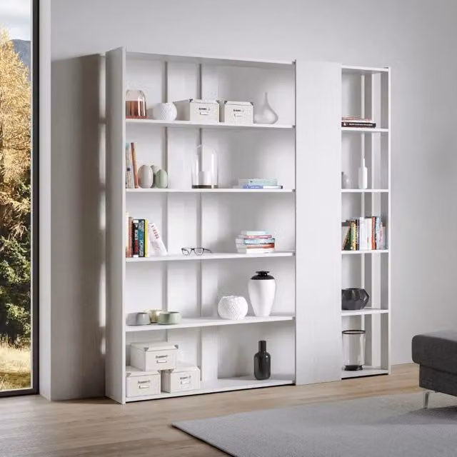 Composizione Libreria D Kato 6R 2 fianchi 4 fasce lunghe - Bianco Frassino
