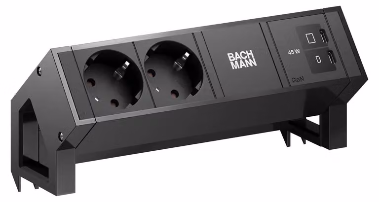 Scrivania BACHMANN DESK2, 2 prese CEE7/3, 1 porta USB-C con ricarica da 45W, lunghezza 0,2 metri, colore RAL9005