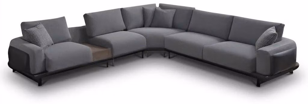 Divano ad angolo moderno a forma di L, grigio, XXL, di design, con cuscini