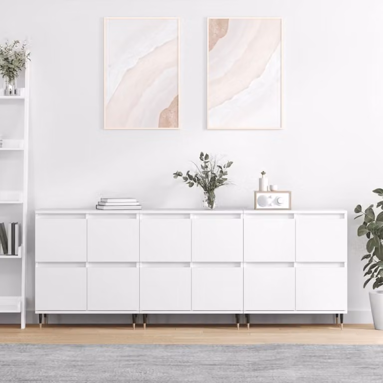Set di 3 credenze vidaXL in legno multistrato e MDF bianco con finitura opaca