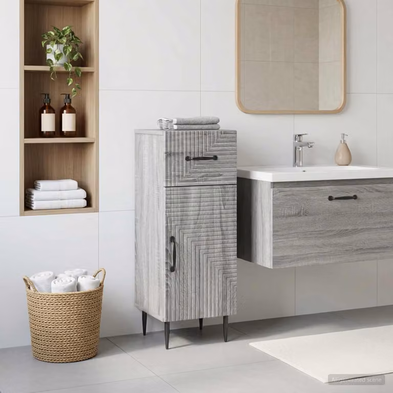Mobiletto da bagno moderno vidaXL HAARLEM grigio con ante a battente e ripiani interni L/P/H: 30 x 31 x 80 cm