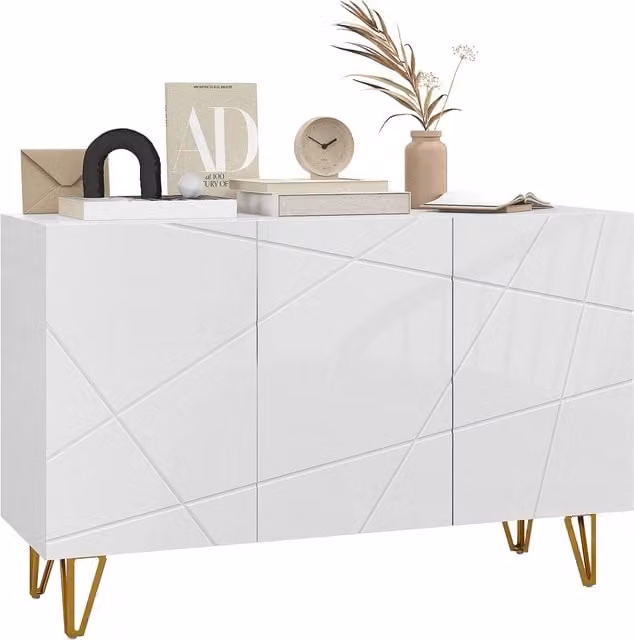 Armadio con Ripiani e Ante ¨C Minimal ¨C 120x40x75 cm, Bianco e Oro