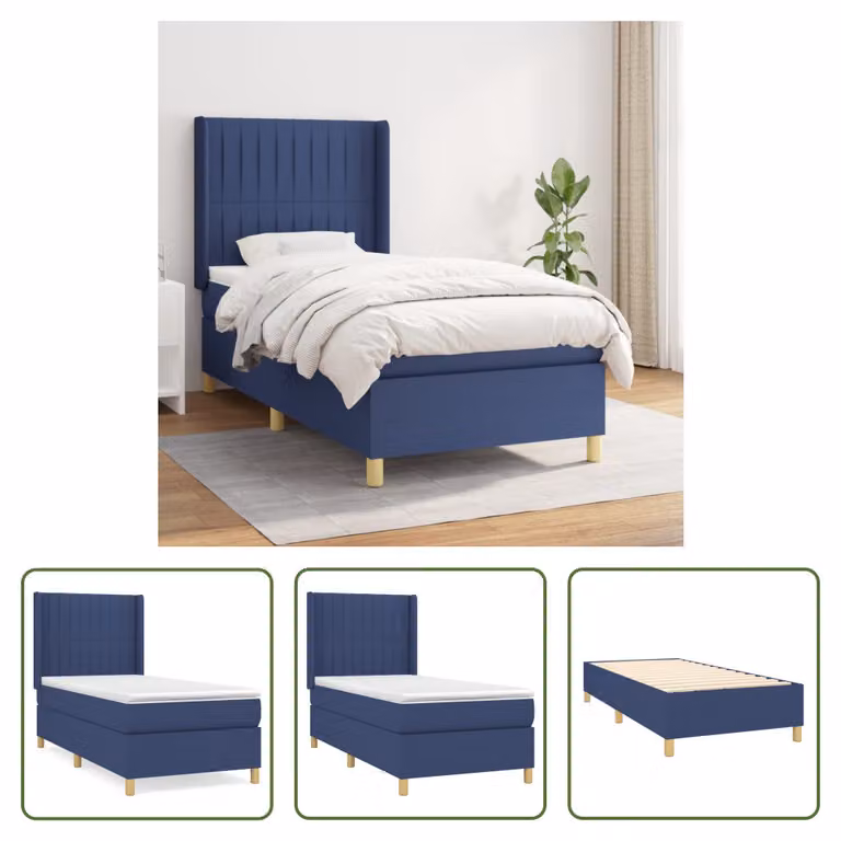 The Living Store Letto a molle con materasso Blu 80x200 cm in tessuto