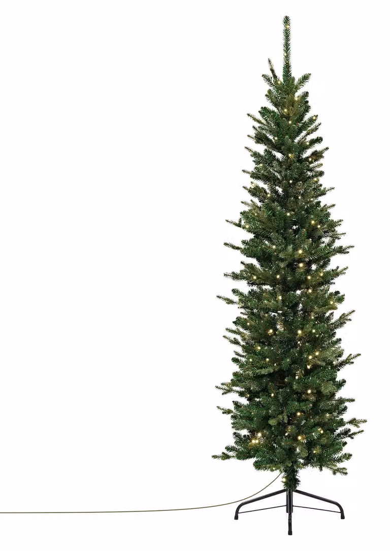 ECD Germany: Albero di Natale artificiale, altezza 180 cm, con illuminazione. Aspetto naturale, abete decorato con luci e dotato di base. Albero di Natale stretto, ideale per le decorazioni natalizie