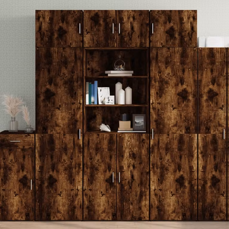 Armadietto a parete vidaXL in rovere fumo con ante a battente e ripiani interni, L: 70 cm, P: 42,5 cm, H: 225 cm