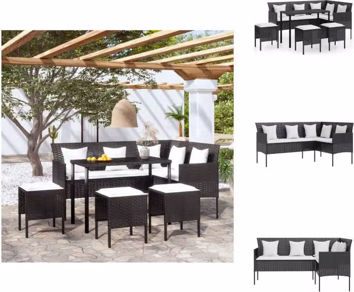 vidaXL Set di divani a 5 pezzi a L con cuscini in poly rattan nero - Set di mobili da giardino