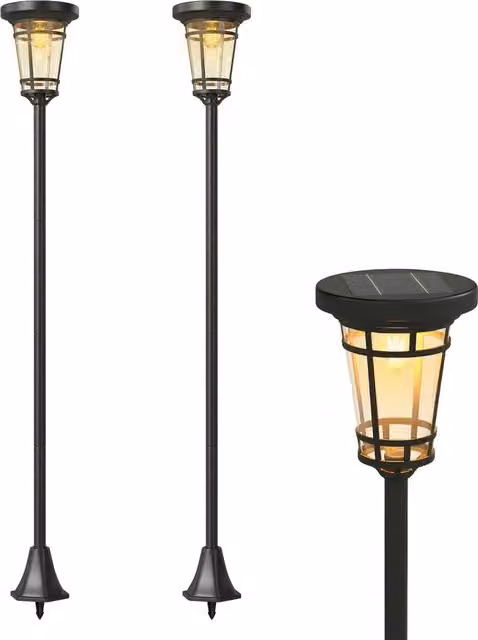 Set di 2 Lanterne Solari XYLO con LED Luce Bianca Calda, Regolabili, IP44, Colore Nero, Altezza: 180 cm