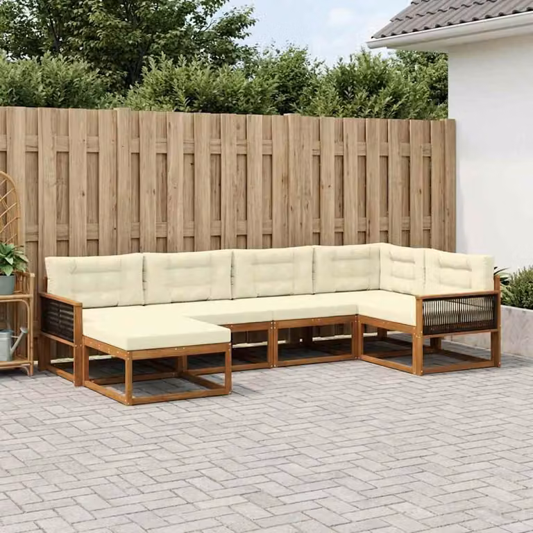 Set di divani da esterno vidaXL 6 pz in legno di acacia con cuscini beige e bianco per giardino e terrazza
