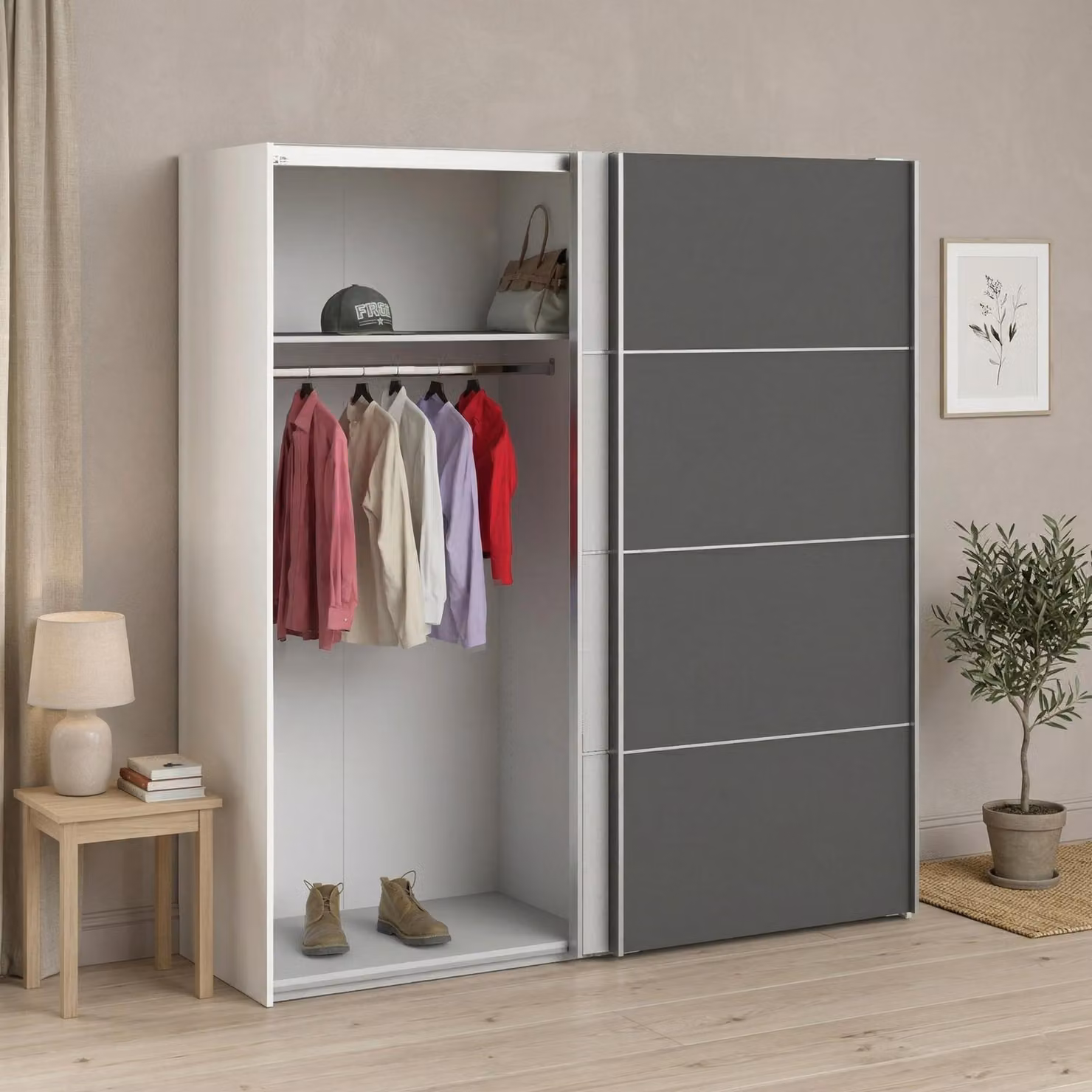 Dmora Guardaroba 2 Ante Anela 64x201.5h cm Bianco, Appendiabiti 2 Ante