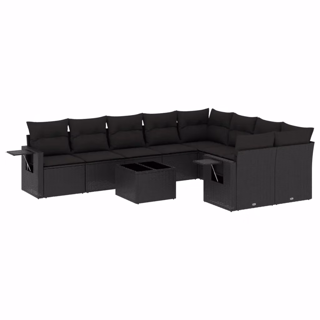 vidaXL Set Divani da Giardino 10 Pezzi in Polyrattan Nero con Cuscini e Tavolino – 2