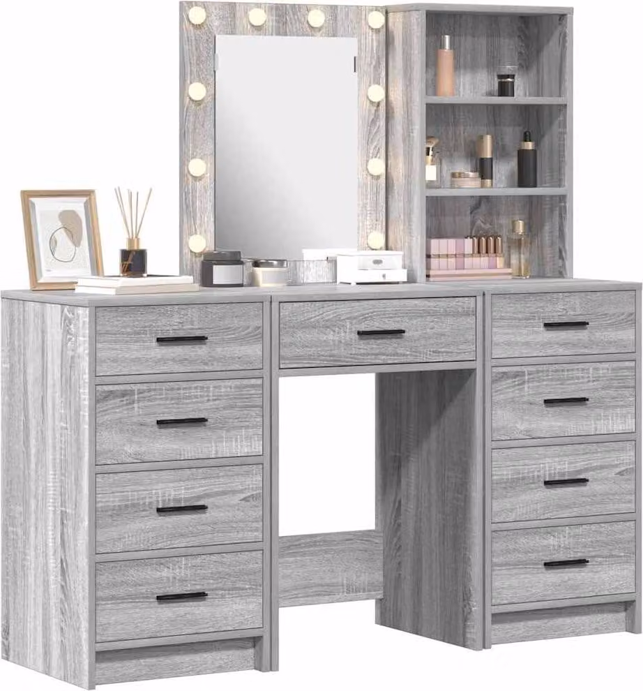 Tavolo da Trucco con cassetto 3 pcs Grigio Legno multistrato
