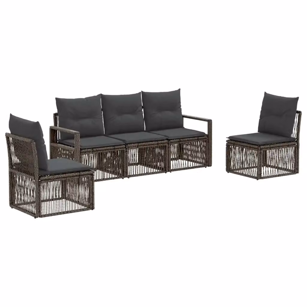 Set da giardino vidaXL composto da 5 pezzi in rattan e metallo con cuscini imbottiti grigi – 2