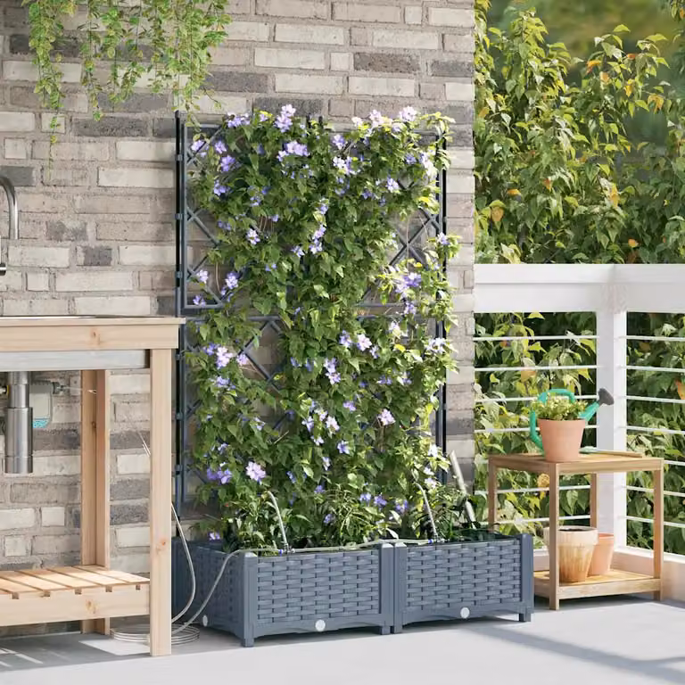 Set di 2 vasi da giardino vidaXL in plastica grigio chiaro, L 80 cm x P 40 cm x H 126 cm