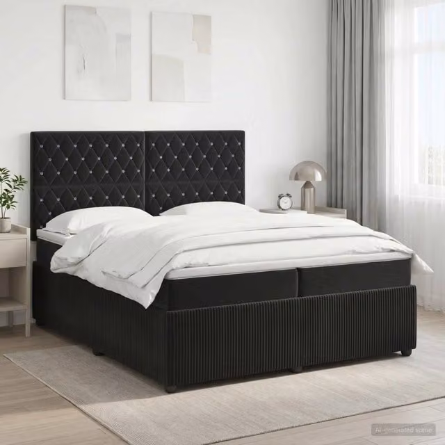 Letto box spring con materasso ibrido vidaXL in velluto nero L/P/H: 200 x 200 x 76,5 cm – 1