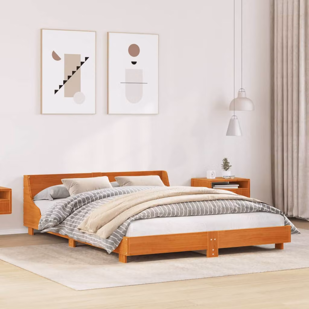 Letto in legno di pino vidaXL senza materasso, colore marrone cera, L 120 x P 200 cm – 1