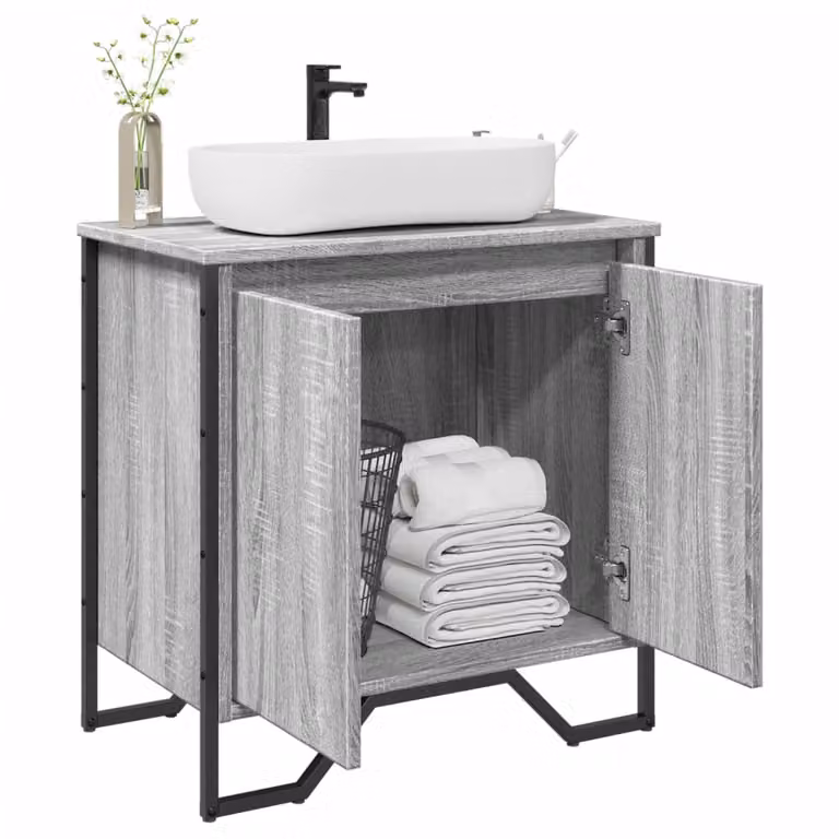 Mobile Lavabo da Bagno Moderno vidaXL Grigio con Ante a Battente e Ripiani Interni L/P/H: 60 x 35 x 60 cm