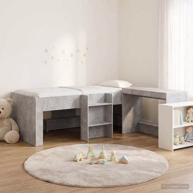 Maison Exclusive - Letto a soppalco con scrivania per bambini, 2 pezzi, colore grigio cemento