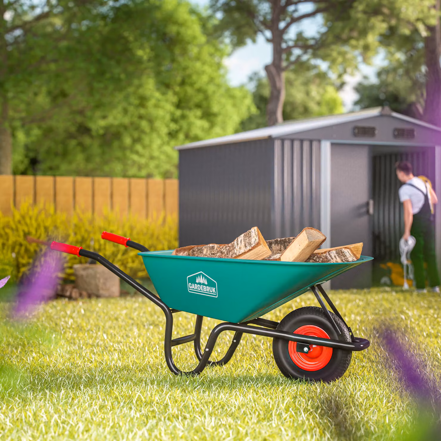 Carriola da Giardino Gardebruk con Ruota Pneumatica da 40 cm, Verde e Nero, Capacità 100 l – 3