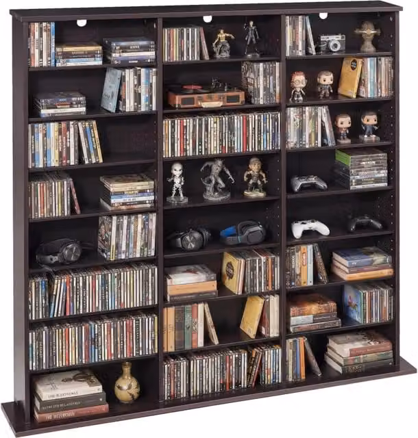 Mobiletto Porta CD e DVD con 24 Scomparti 8 Ripiani Salvaspazio Autoportante Marrone per Soggiorno e Studio 142x22x130 cm