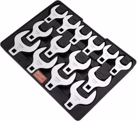 Set di 14 chiavi a zampa di gallina VEVOR in acciaio, attacco da 1/2 pollici, misura SAE da 1-1/16" a 2", colore argento con vassoio di stoccaggio