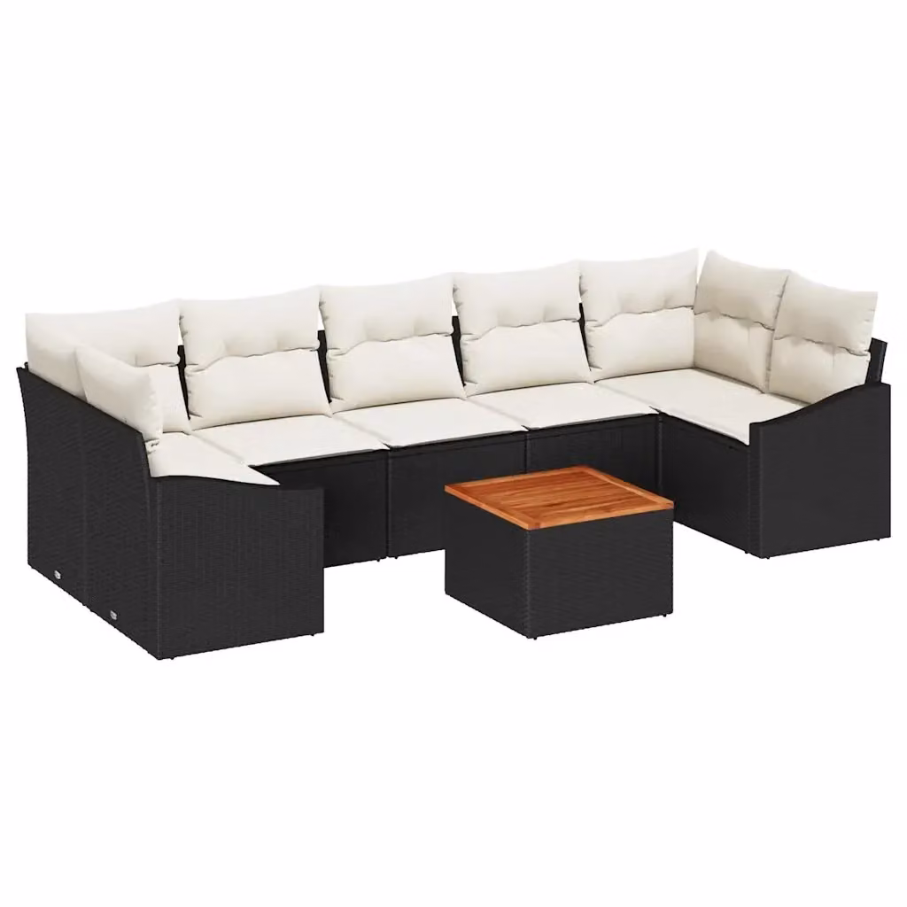 Set Divano da Giardino 8 Pezzi vidaXL in Polyrattan con Cuscini Nero e Beige – 2