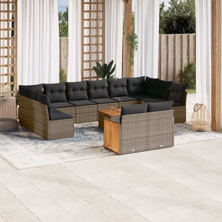 vidaXL Set Divani da Giardino 13 pz in Polyrattan Grigio con Cuscini e Tavolino da Caffè