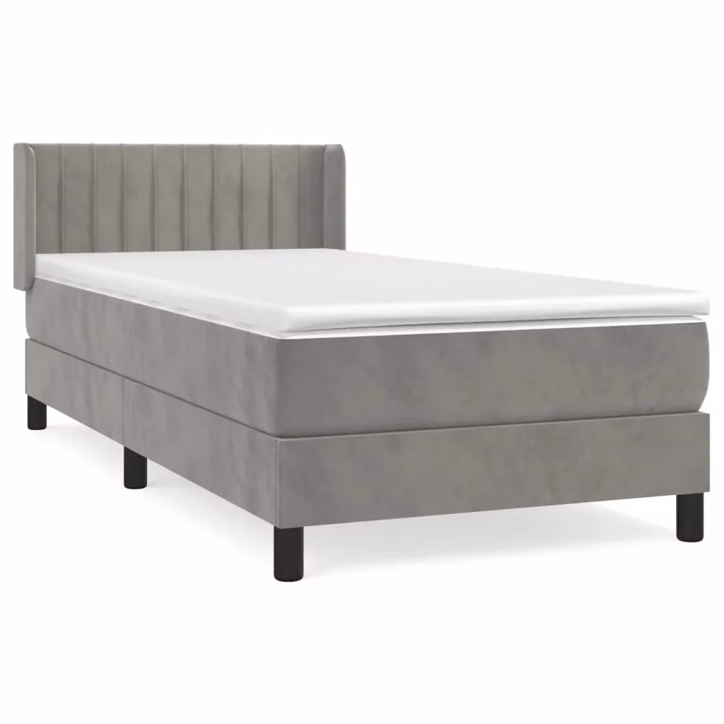 vidaXL Giroletto a Molle con Materasso in Velluto Grigio Chiaro L/P/H: 90 x 200 cm – 2