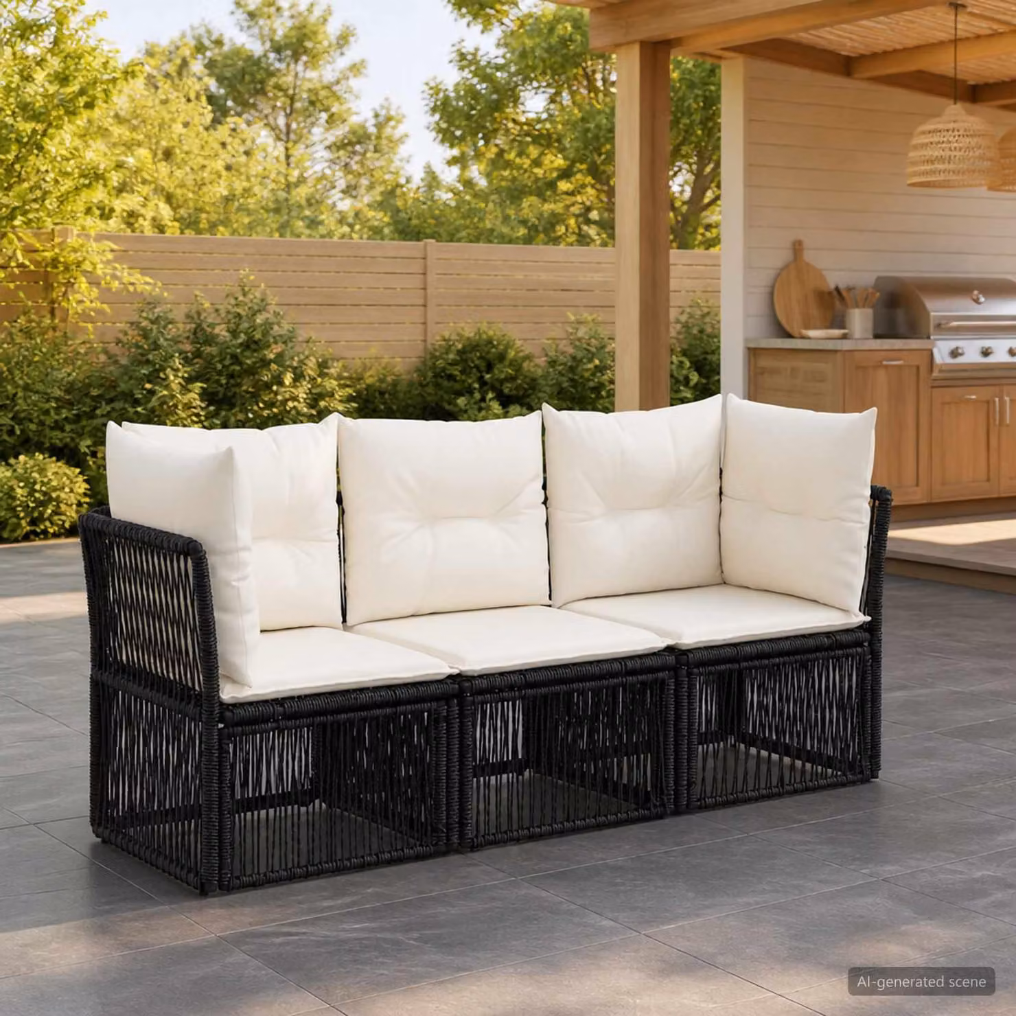 Maison Exclusive - Set da giardino composto da 3 pezzi, divano in rattan sintetico nero
