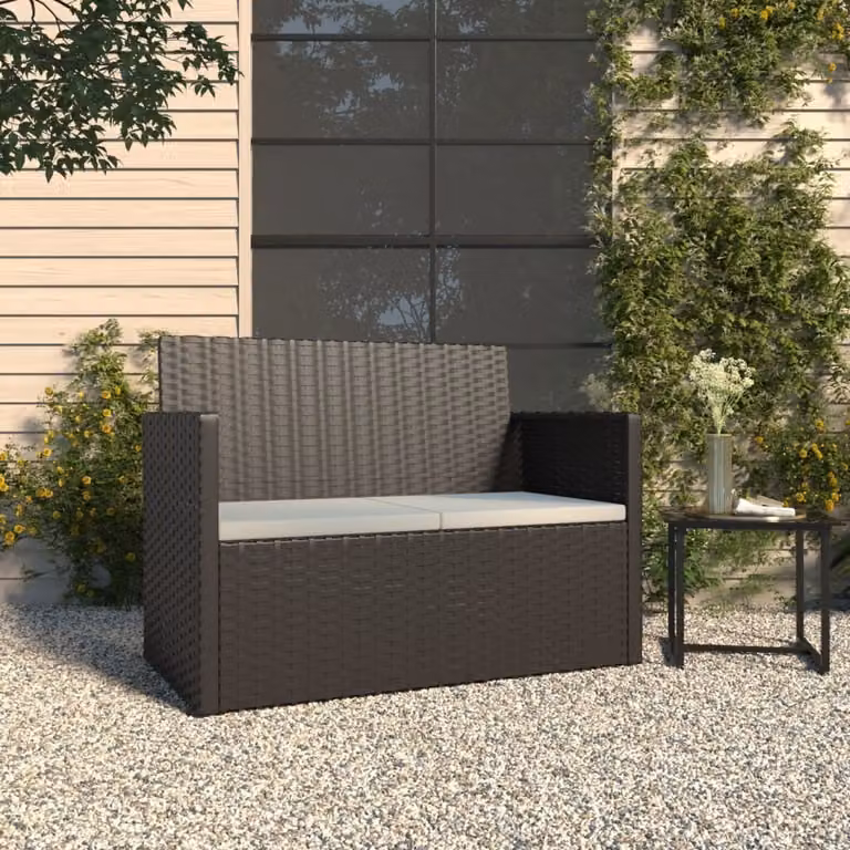 The Living Store Panca da giardino con cuscini Nero 105 cm Poly Rattan