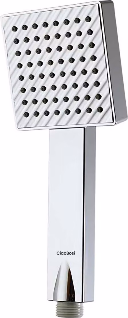Avizar, soffione doccia quadrato con impugnatura ergonomica, argento