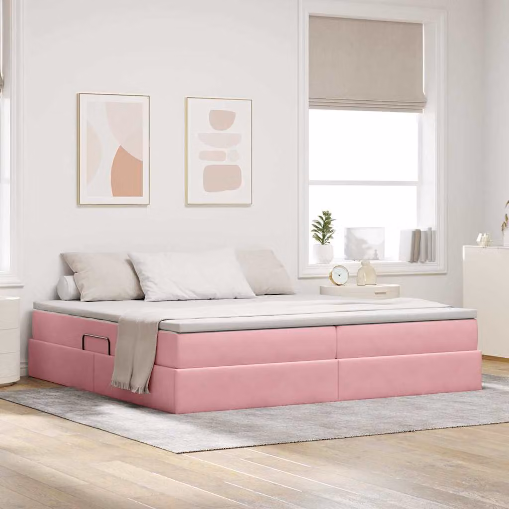 Letto con contenitore e materasso ibrido vidaXL in velluto rosa L/P/H: 200 x 200 x 48,5 cm – 1