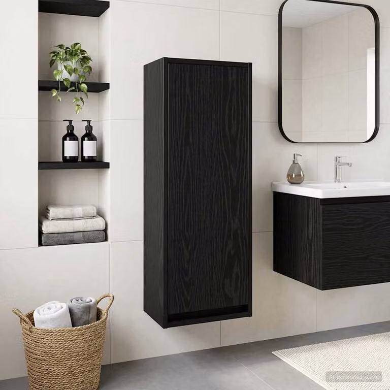 Mobile lavabo da parete vidaXL moderno in legno nero opaco L/P/H: 35 x 20 x 81 cm