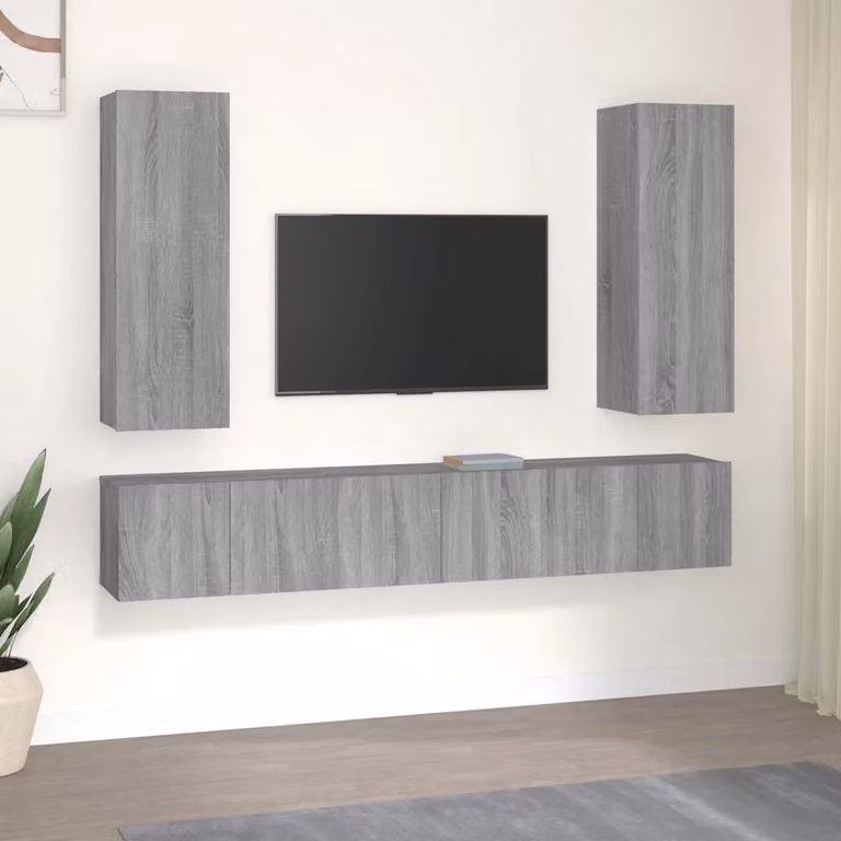 Set di Mobili Porta TV 5 Pezzi vidaXL Grigio in Legno e MDF per Soggiorno