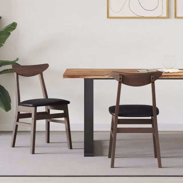 Set di 2 sedie da pranzo moderne vidaXL in legno di gomma e similpelle marrone L: 42 cm, P: 47,5 cm, H: 81 cm – 1