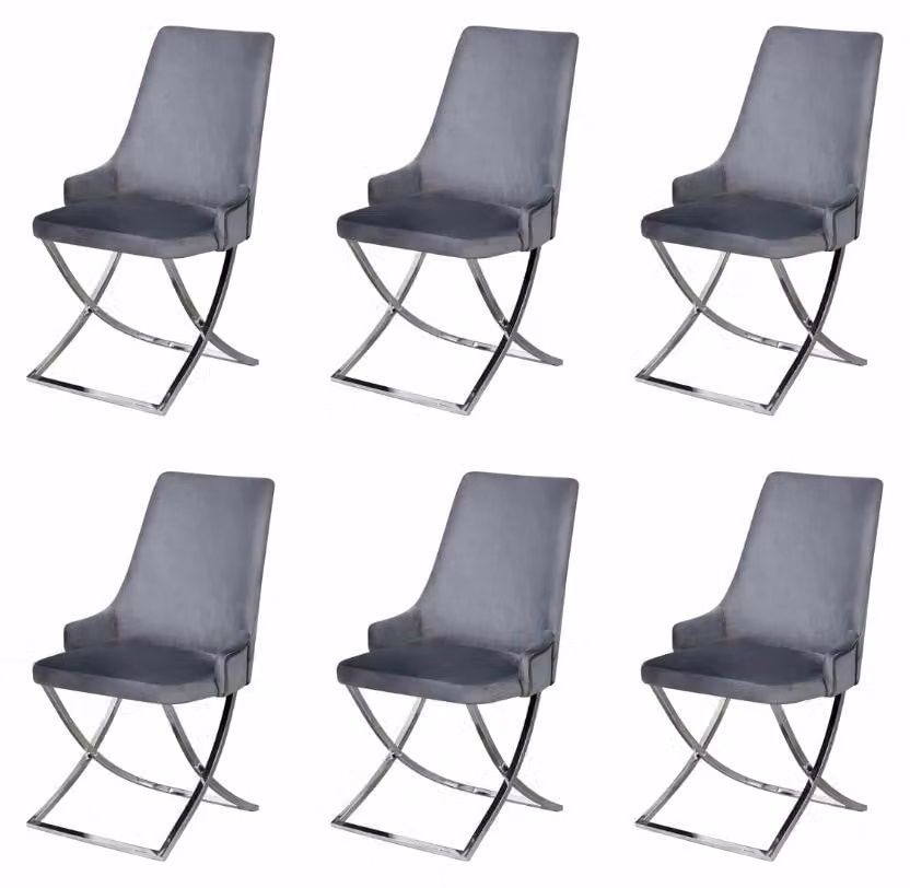 6 sedie, stile moderno, colore argento, nuove. Tavolo da pranzo comodo e versatile