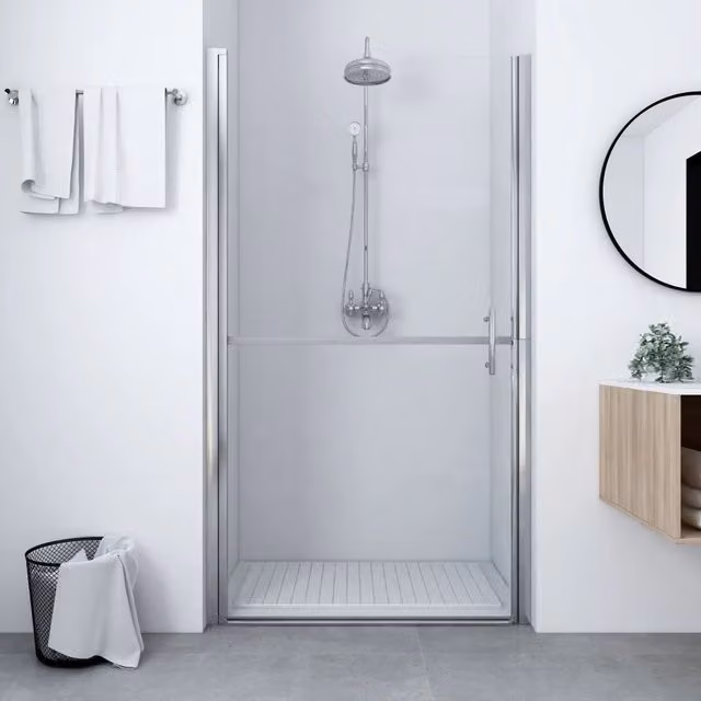 Porta per Doccia Rettangolare vidaXL in Vetro Temperato Trasparente con Profilo in Alluminio e Acciaio Inox Cromato L: 91 cm, H: 195 cm – 1