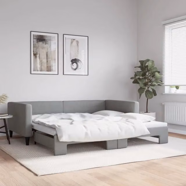 Divano Letto con Letto Estraibile-Sofa Letto-Daybed Grigio Chiaro 100x200 Tessuto 928409